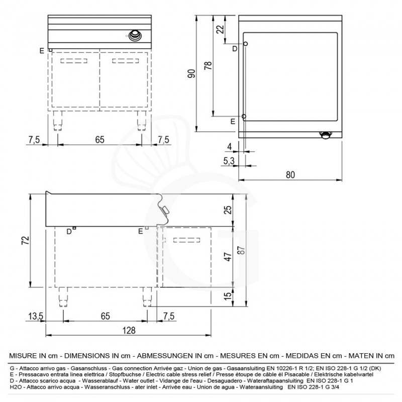 Elektro Bain-Marie (800 x 900 x 870 mm), offener Unterbau, für GN-Behälter (H 150 mm)