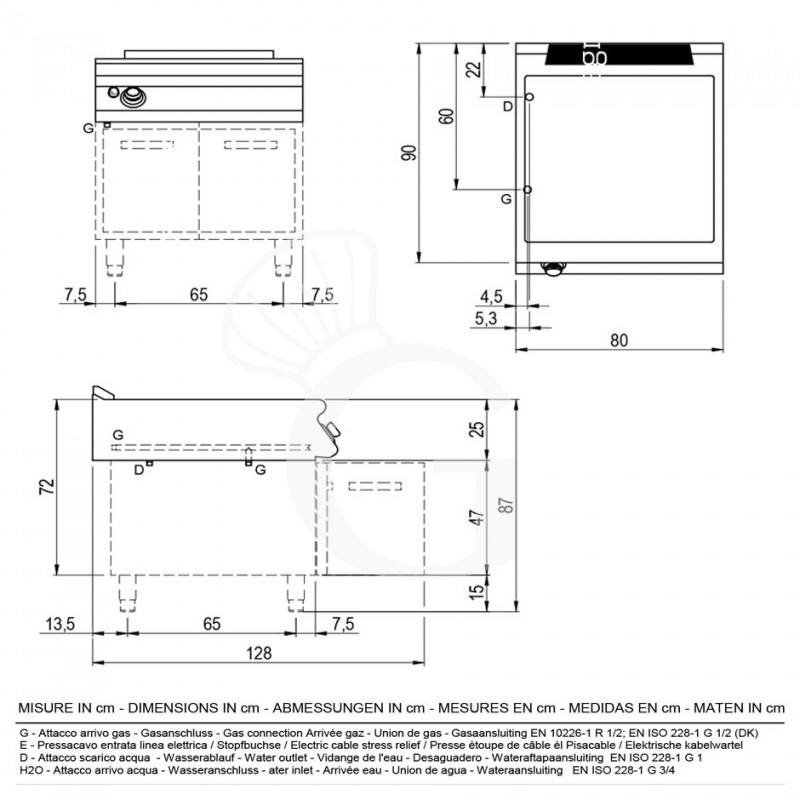 Gas Bain-Marie (800 x 900 x 870 mm), offener Unterbau, für GN-Behälter (H 150 mm)