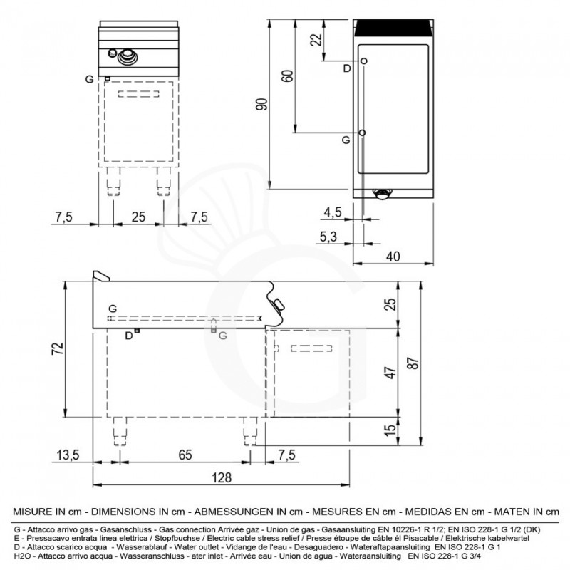 Gas Bain-Marie (400 x 900 x 870 mm), offener Unterbau, für GN-Behälter (H 150 mm)