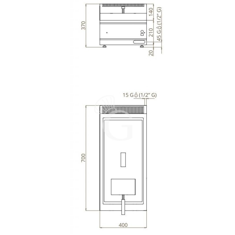 Gas-Fritteuse, 1 Becken (10 Liter), Tischgerät, 6900 Watt - Maße