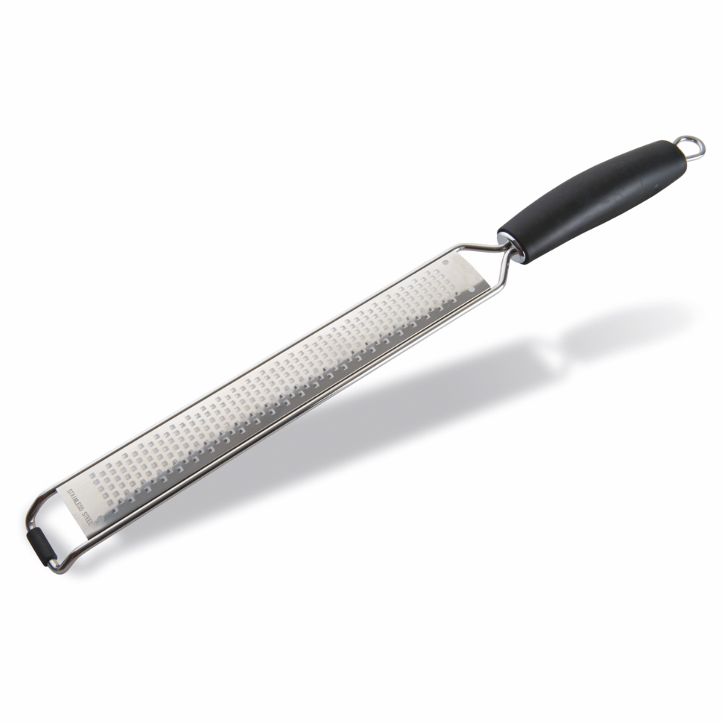 Handreibe, fein, Edelstahl, mit Griff, L. 395 mm