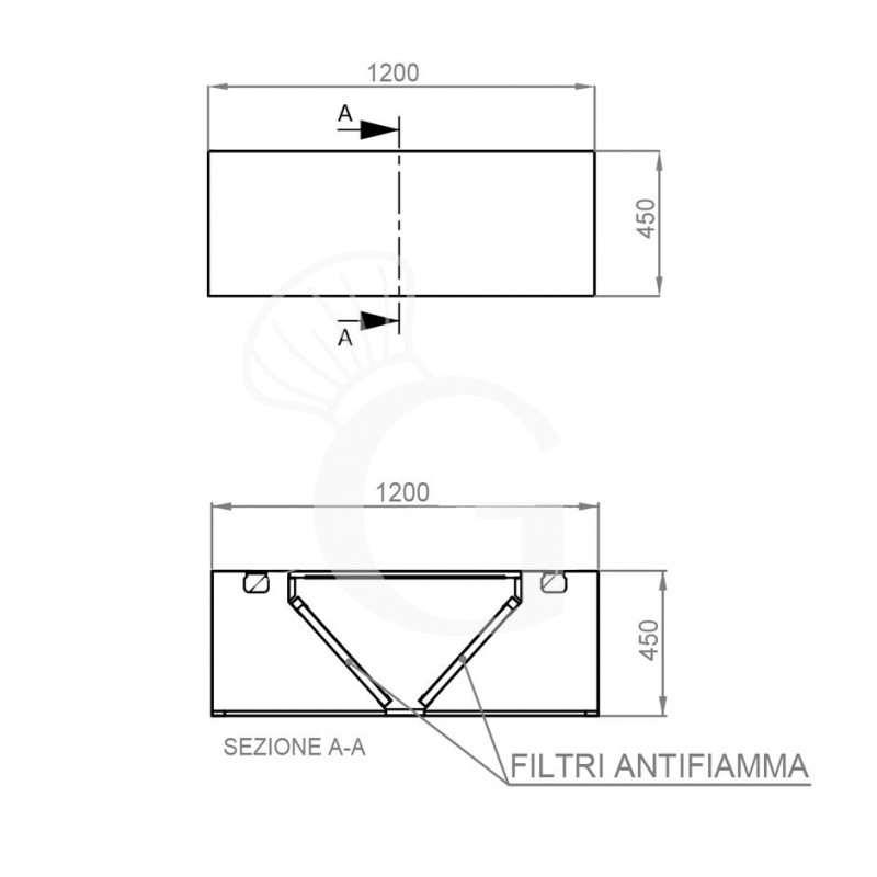 Deckenhaube ohne Motor B 1200 mm x T 1200 mm x H 450mm