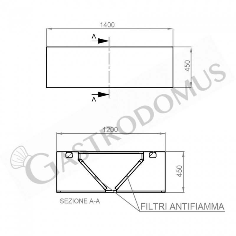 Deckenhaube, B 1400 mm x T 1200 mm x H 450 mm