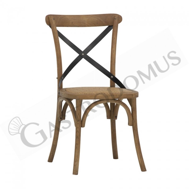 Sessel "LESOTHO", Vintage-Stil, Holz und Metall, Sitzfläche aus Rattan