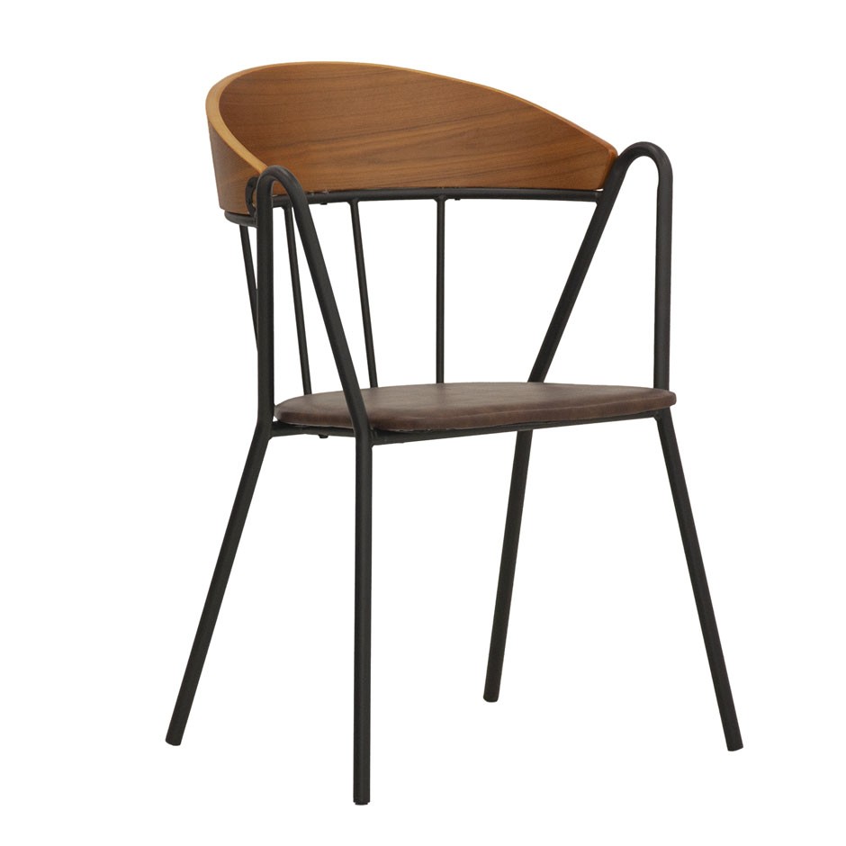 Sessel "MARYLAND", lackiertes Metall, Rückenlehne aus Holz und Sitzkissen aus Kunstleder