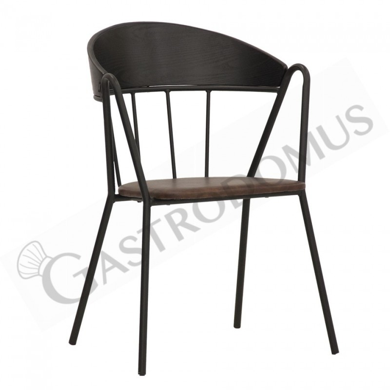 Sessel "MARYLAND", lackiertes Metall, Rückenlehne aus Holz und Sitzkissen aus Kunstleder