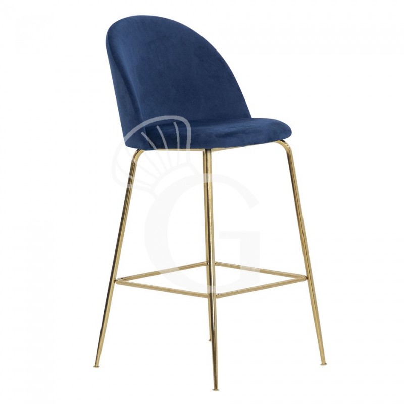 Barhocker "EDWARD", vermessingtes Metall, Samtbezug