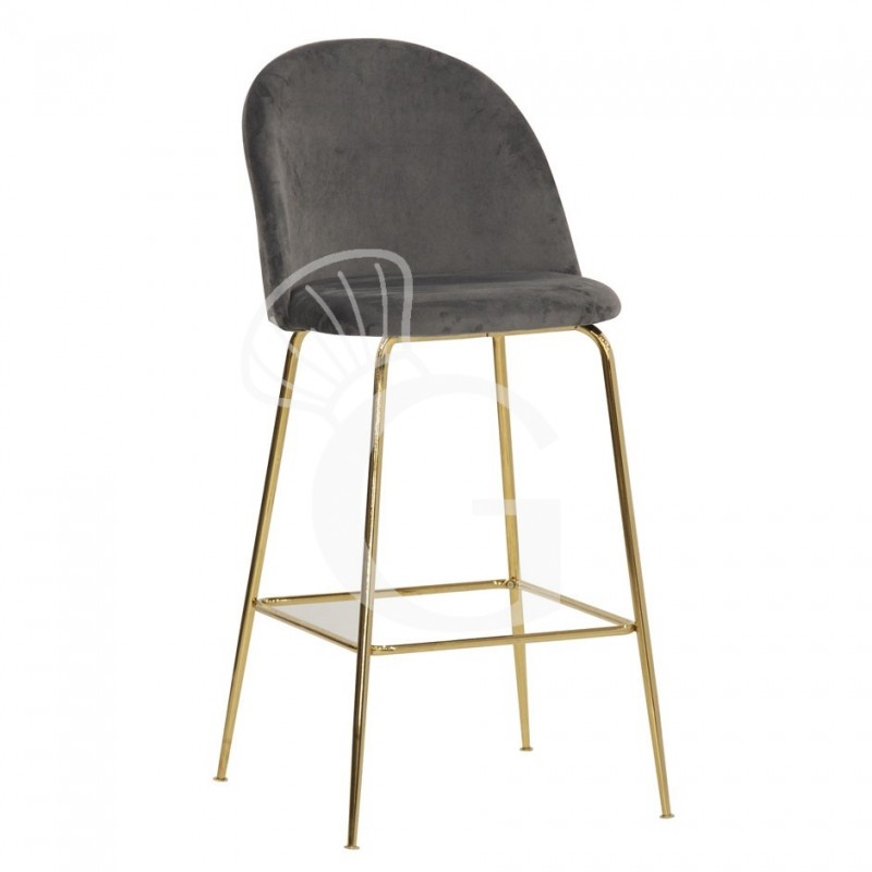 Barhocker "EDWARD", vermessingtes Metall, Samtbezug