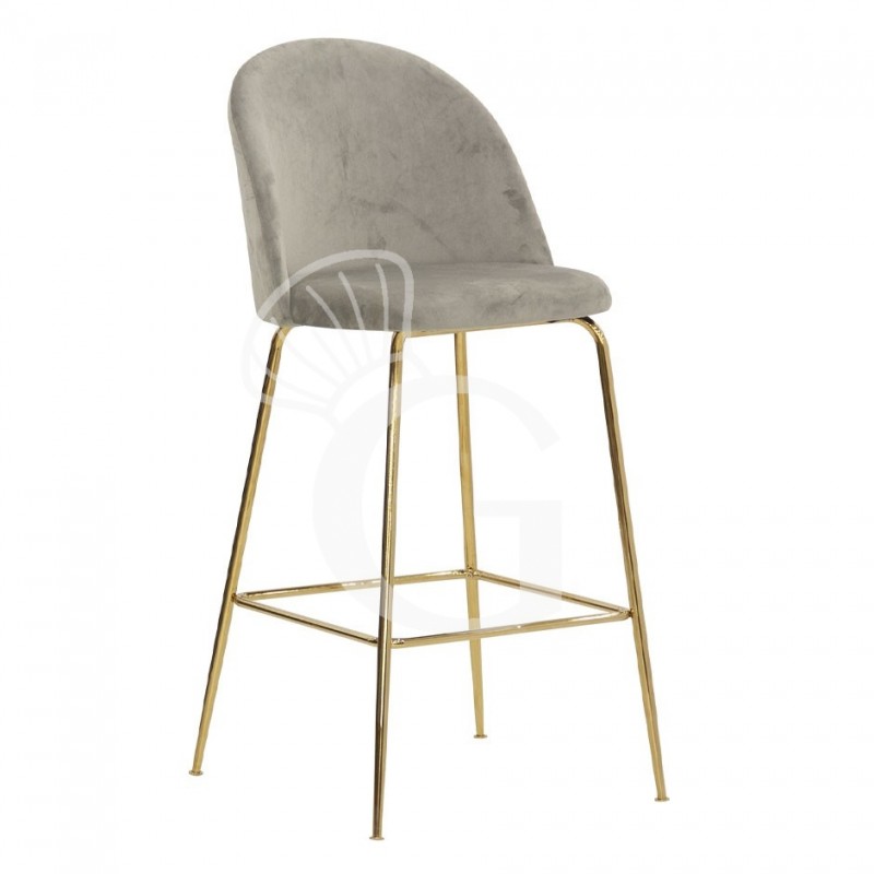 Barhocker "EDWARD", vermessingtes Metall, Samtbezug