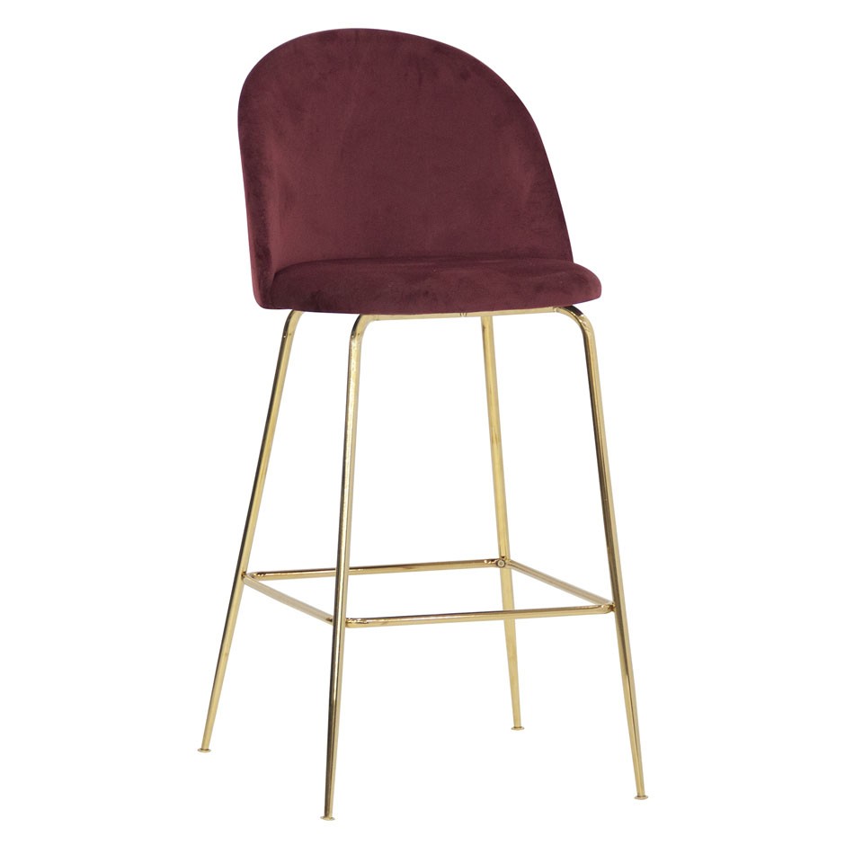 Barhocker "EDWARD", vermessingtes Metall, Samtbezug