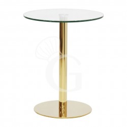 Tisch aus vermessingten Edelstahl, gehärtete Glastischplatte, Ø 700 mm