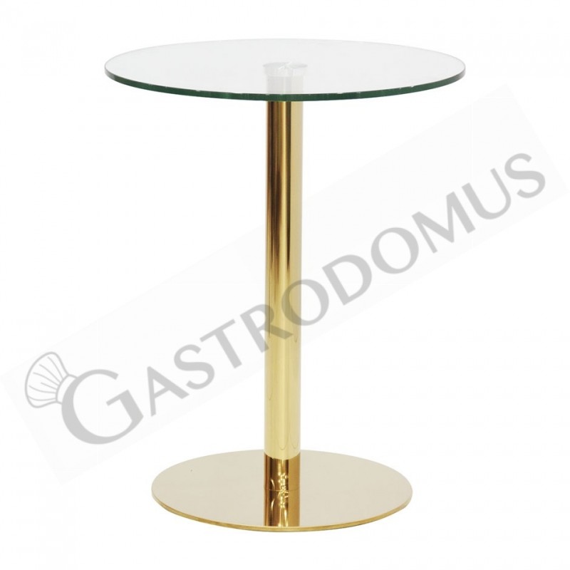 Tisch aus vermessingten Edelstahl, gehärtete Glastischplatte, Ø 700 mm