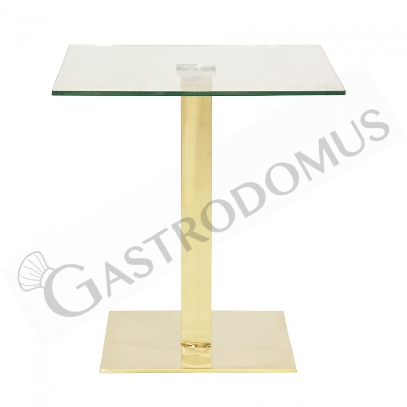 Tisch aus vermessingten Edelstahl, gehärtete Glastischplatte, 700 x 700 mm