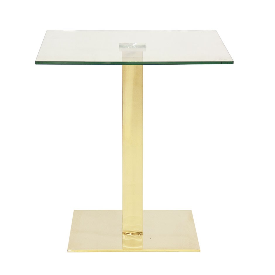 Tisch aus vermessingten Edelstahl, gehärtete Glastischplatte, 700 x 700 mm