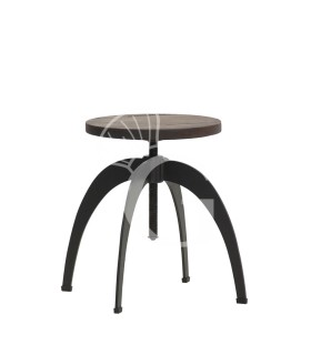 Barhocker "ELENI", lackiertes Metall, regulierbarer Sitz aus Holz