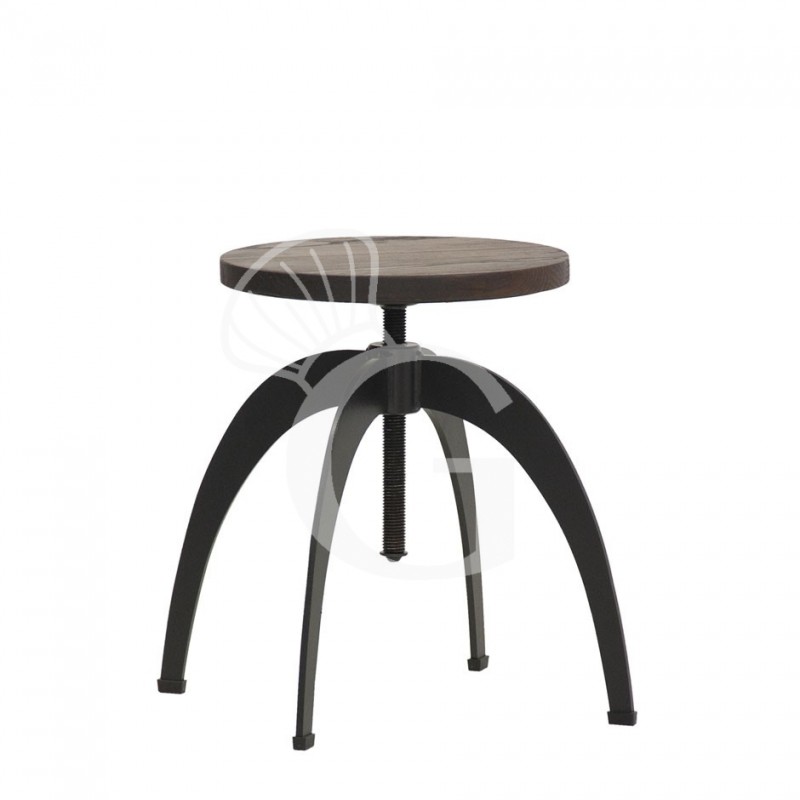 Barhocker "ELENI", lackiertes Metall, regulierbarer Sitz aus Holz