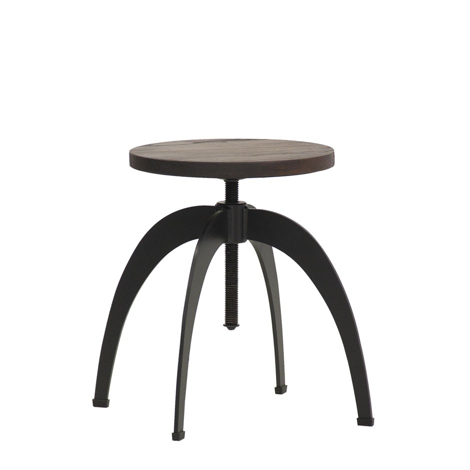 Barhocker "ELENI", lackiertes Metall, regulierbarer Sitz aus Holz