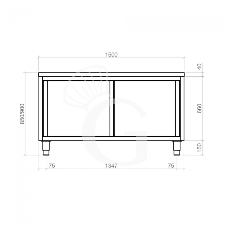 Durchreicheschranktisch aus Edelstahl mit Schiebetüren B 1500 mm x T 700 mm x H 850 mm