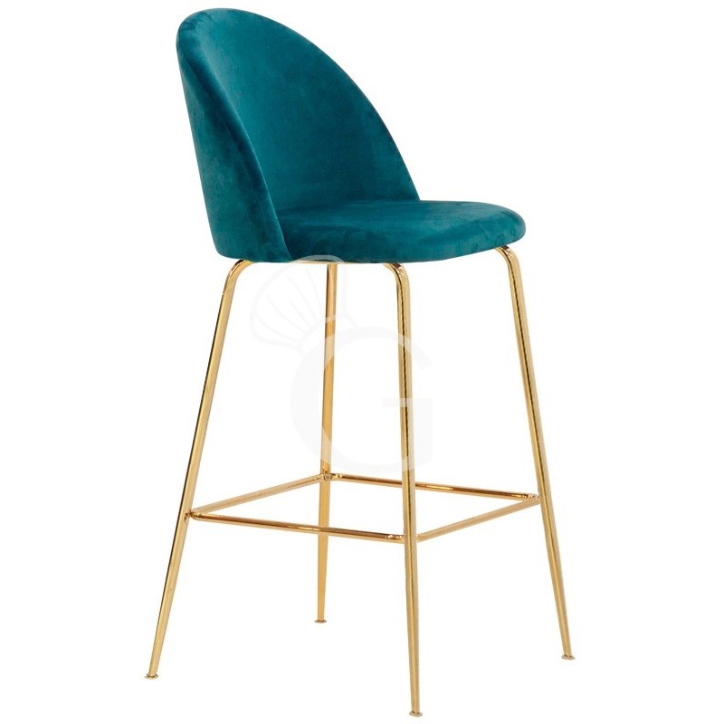 Barhocker "EDWARD", vermessingtes Metall, Samtbezug