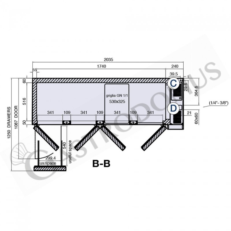 Kühltisch, 4 Türen, Tiefe 700 mm, 0°C/+10°C, externer Motor, Energieklasse D