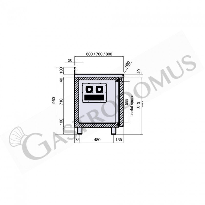 Kühltisch, 4 Türen, Tiefe 700 mm, 0°C/+10°C, externer Motor, Energieklasse D