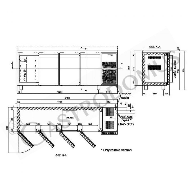 Kühltisch, 4-türig, Tiefe 600 mm, 0°C/+10°C, Motor auf der linken Seite, Energieklasse D