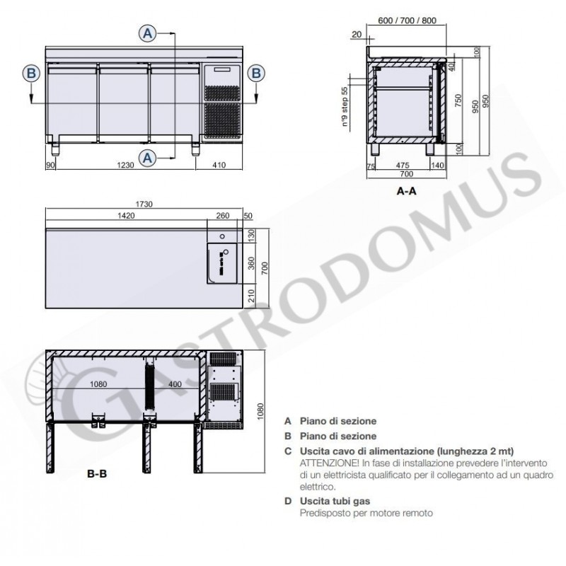 Kühltisch mit Spülbecken, 3-türig, Aufkantung, Tiefe 700 mm, 0°C/+10°C, Energieklasse C