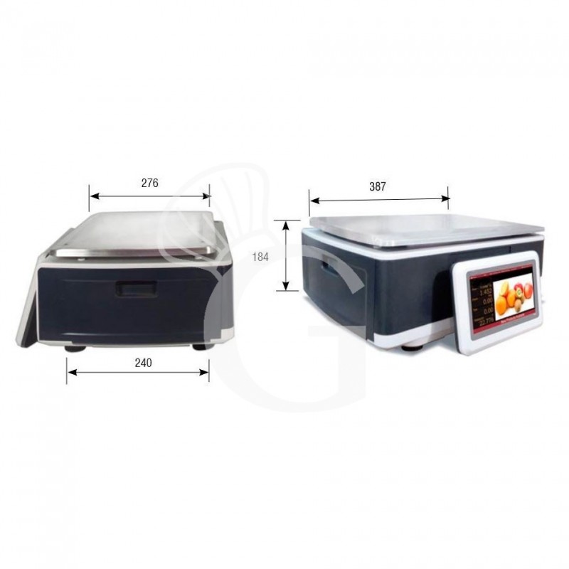 Etikettierwaage, Tragfähigkeit 3/6 kg, Teilung 1/2 g, B 387 mm x T 240 mm x H 184 mm