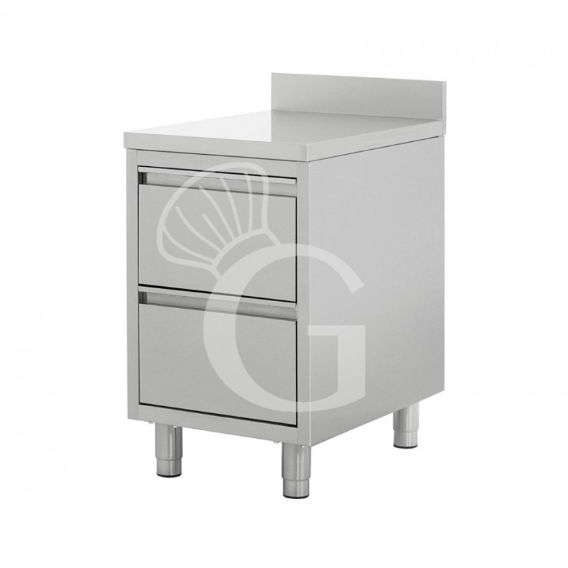 Schrank, Edelstahl, 2 Schubladen, Aufkantung, B 500 X T 700 X H 950 mm