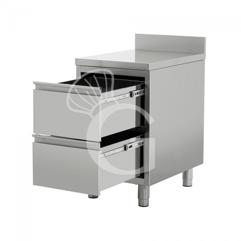 Schrank, Edelstahl, 2 Schubladen, Aufkantung, B 500 X T 600 X H 950 mm