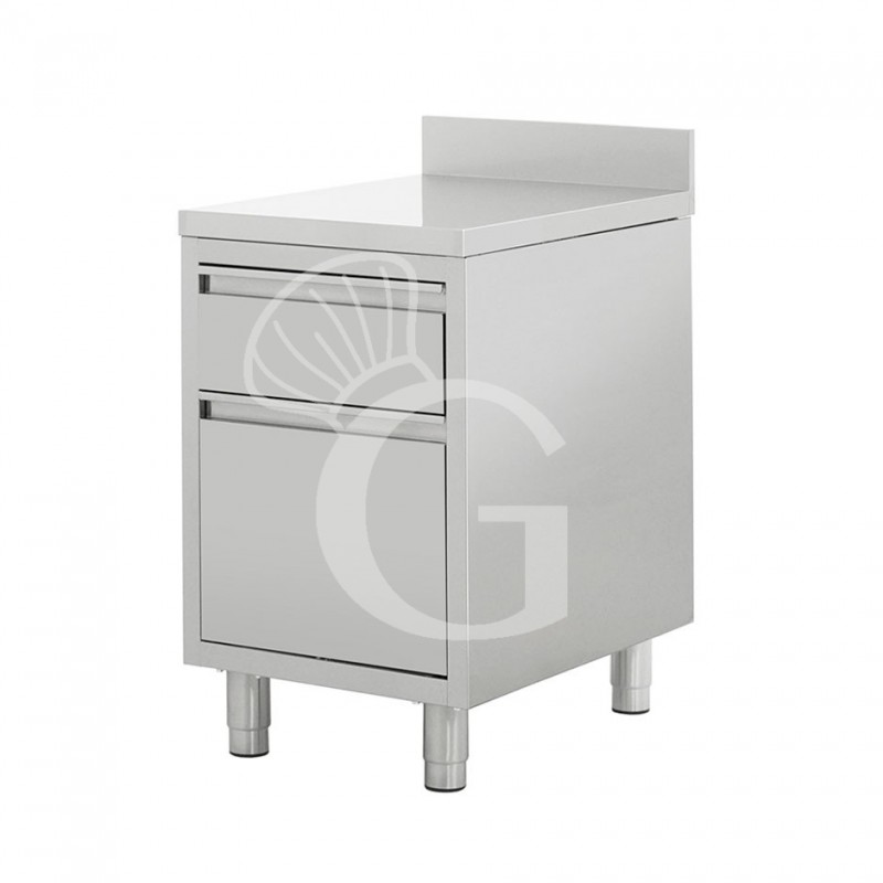 Schrank mit Schublade, Edelstahl, Flaschenhalter, Aufkantung B 500 X T 600 X H 950 mm