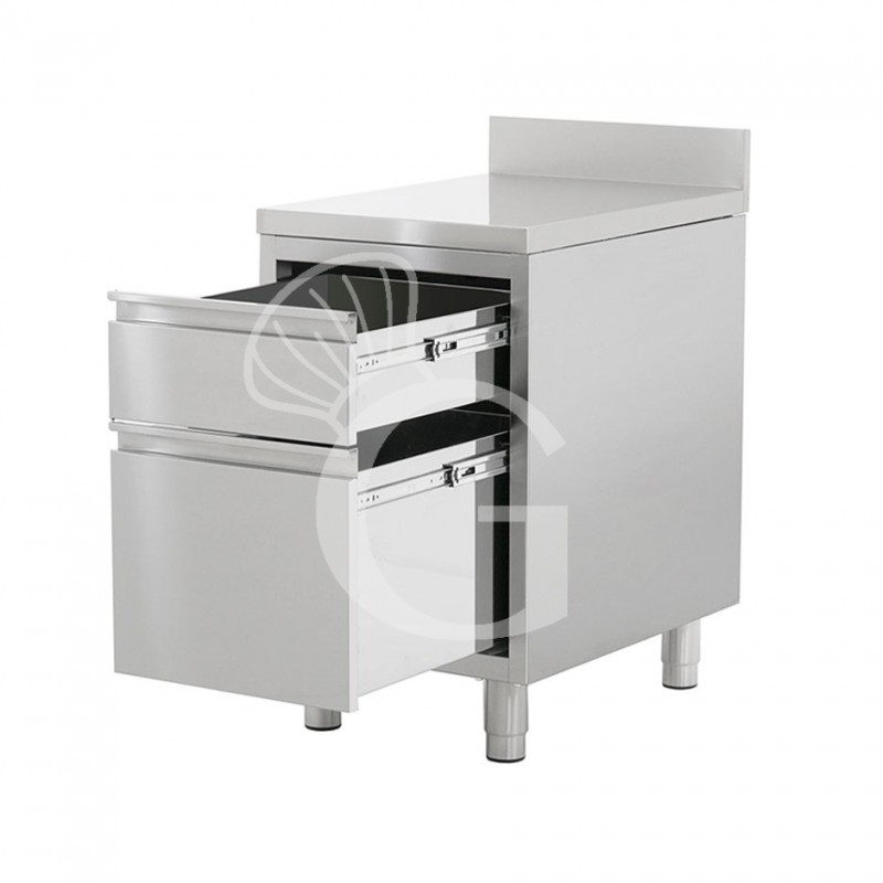 Schrank mit Schublade, Edelstahl, Flaschenhalter, Aufkantung B 500 X T 600 X H 950 mm