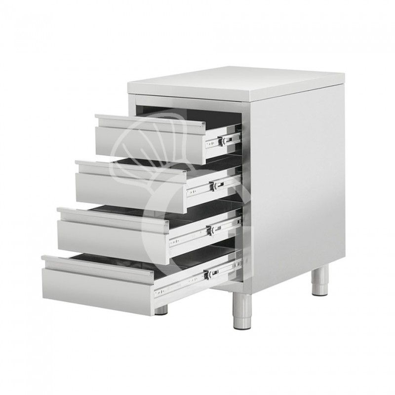 Schubladenschrank, Edelstahl, 4 Schubladen, B 500 X T 600 X H 850 mm