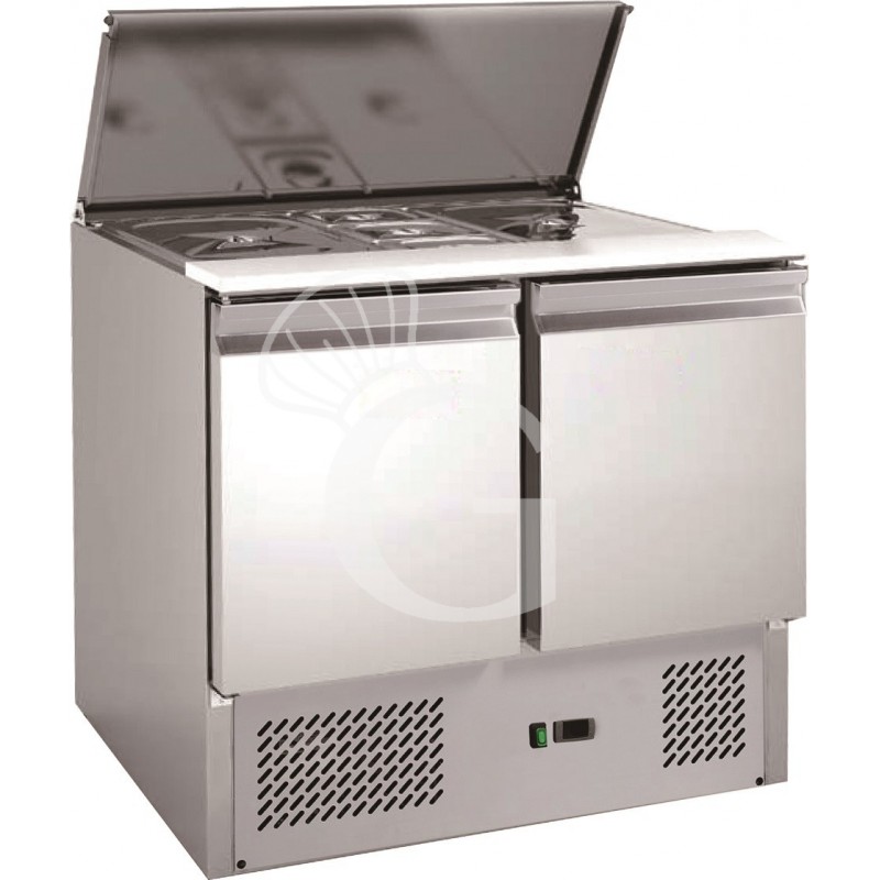 Edelstahlvitrine für 2 GN1/1 + 3 GN1/6 Schalen 2 Türen und Deckel