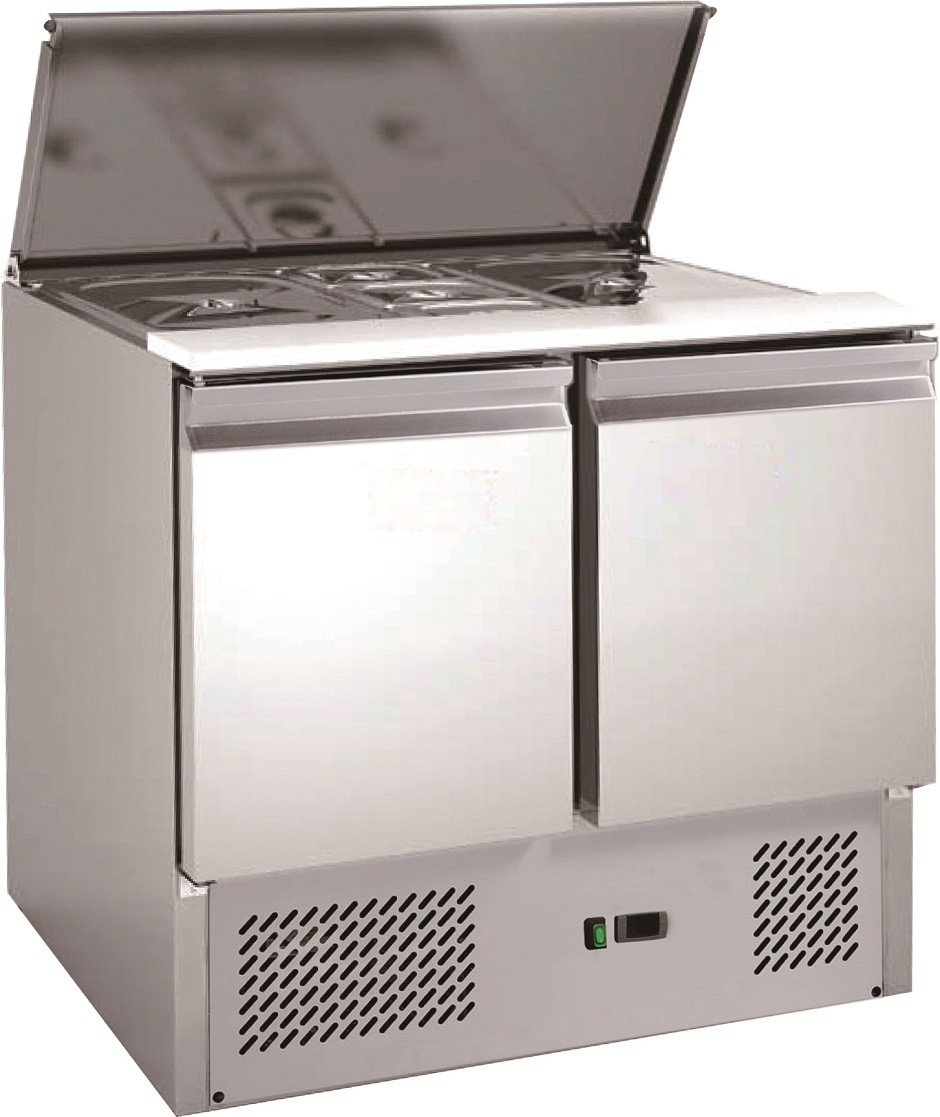 Edelstahlvitrine für 2 GN1/1 + 3 GN1/6 Schalen 2 Türen und Deckel