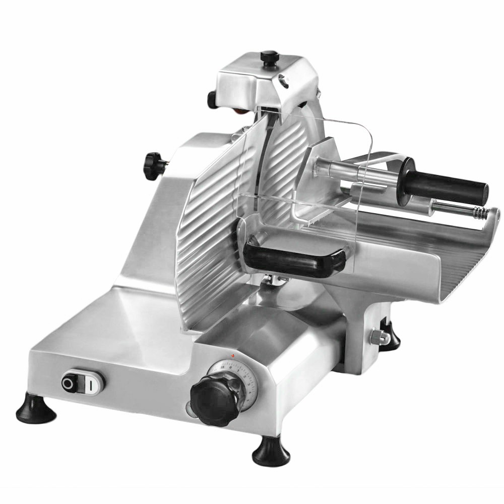 Vertikaler Fleischschneider aus Aluminium, Messerdurchmesser 300 mm, fester Messerschärfer