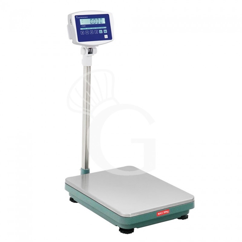 Plattformwaage mit Hochanzeige, einzellig, Tragkraft 60 kg, Präzision auf bis 5 g, B 420 mm x T 520 mm x H 900 mm