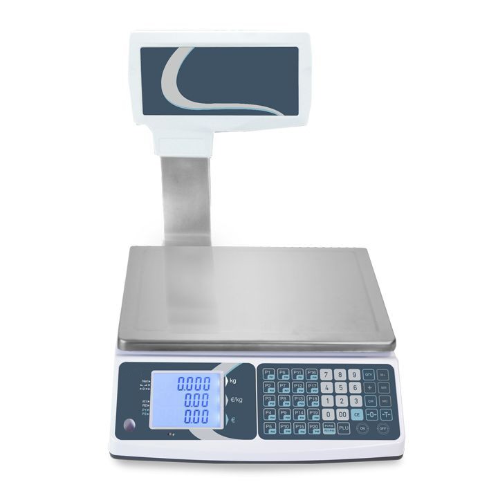 Geeichte Ladenwaage mit Hochanzeige / Handelswaage, Tragkraft 15 kg, Präzision auf bis 2/5 g. B 330 mm x T 345 mm x H 530 mm