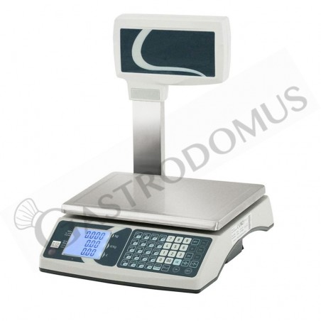 Geeichte Ladenwaage mit Hochanzeige / Handelswaage, Tragkraft 15 kg, Präzision auf bis 2/5 g. B 330 mm x T 345 mm x H 530 mm Geeichte Ladenwaage mit Hochanzeige / Handelswaage, Tragkraft 15 kg, Präzision auf bis 2/5 g. B 330 mm x T 345 mm x H 530 mm