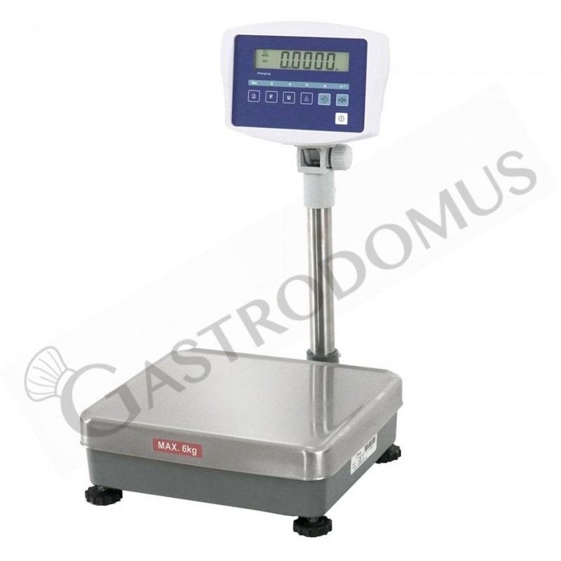 Plattformwaage mit Hochanzeige, einzellig, Tragkraft 6 kg, Präzision auf bis 0,5 g, B 360 mm x T 320 mm x H 600 mm