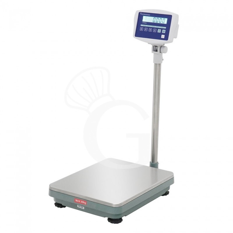 Plattformwaage mit Hochanzeige, einzellig, Tragkraft 60 kg, Präzision auf bis 5 g, B 420 mm x T 520 mm x H 900 mm