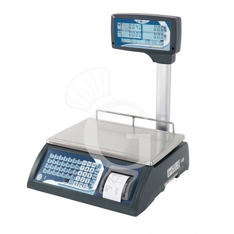 Bon- und Kassenwaage mit Hochanzeige und Bondrucker, Tragfähigkeit 15 kg, Präzision auf bis 2/5 g