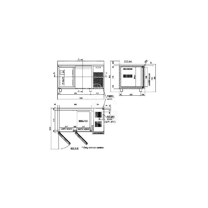 Kühltisch, 2-türig, Tiefe 800 mm, 0°C/+10°C, Motor auf der linken Seite, Energieklasse D