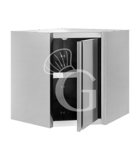 Eck-Wandhängeschrank, Edelstahl, 1 Flügeltüren, 1 Zwischenboden, B 700 mm x T 700 mm x H 650 mm