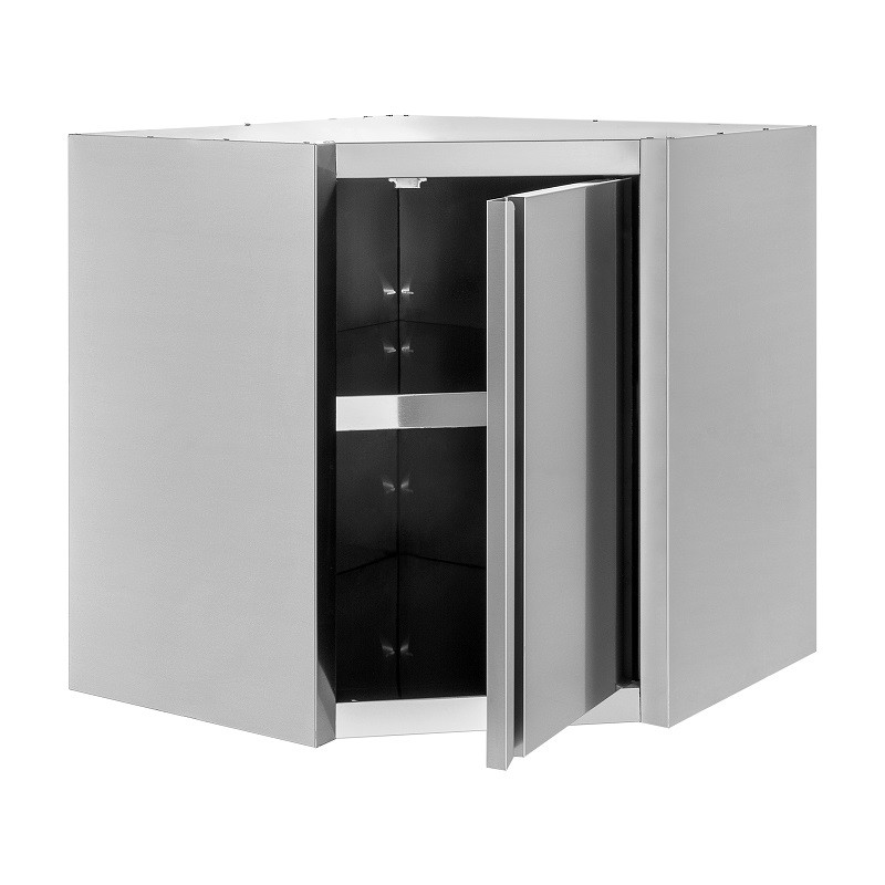 Eck-Wandhängeschrank, Edelstahl, 1 Flügeltüren, 1 Zwischenboden, B 700 mm x T 700 mm x H 650 mm