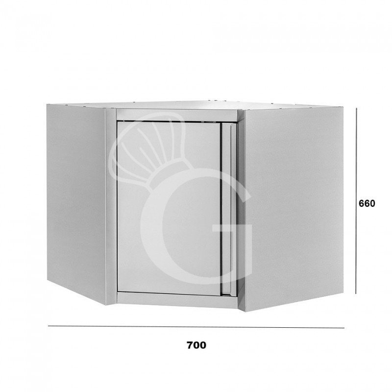 Eck-Wandhängeschrank, Edelstahl, 1 Flügeltür, 1 Zwischenboden, B 700 mm x T 700 mm x H 660 mm