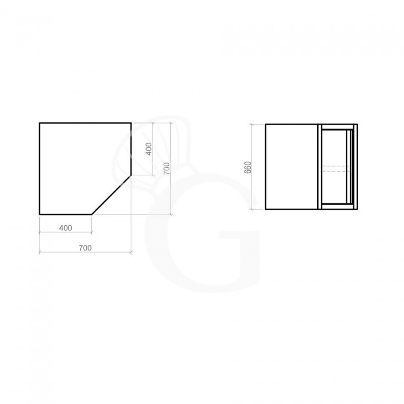 Eck-Wandhängeschrank, Edelstahl, 1 Flügeltür, 1 Zwischenboden, B 700 mm x T 700 mm x H 660 mm