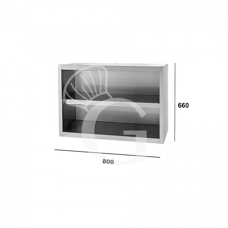 Offener Wandhängeschrank, Edelstahl, 1 Zwischenboden, B 800 mm x T 400 mm x H 660 mm
