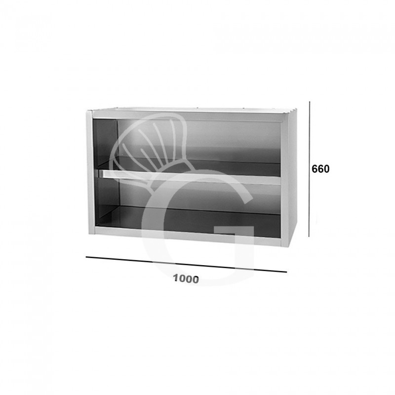Offener Wandhängeschrank, Edelstahl, 1 Zwischenboden, B 1000 mm x T 400 mm x H 660 mm