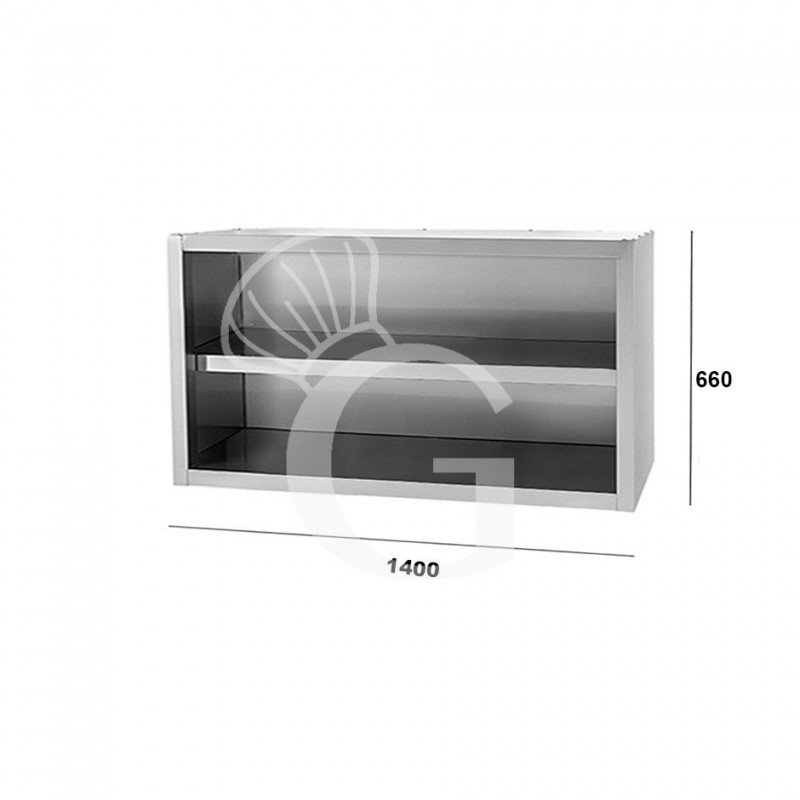 Offener Wandhängeschrank, Edelstahl, 1 Zwischenboden, B 1400 mm x T 400 mm x H 660 mm